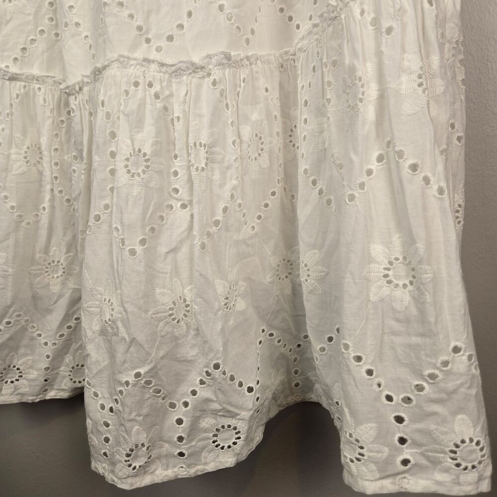 Jennifer & Grace Eyelet Cotton Skirt Women's XS White Smocked Tiered cottage NEW - Picture 2 of 8